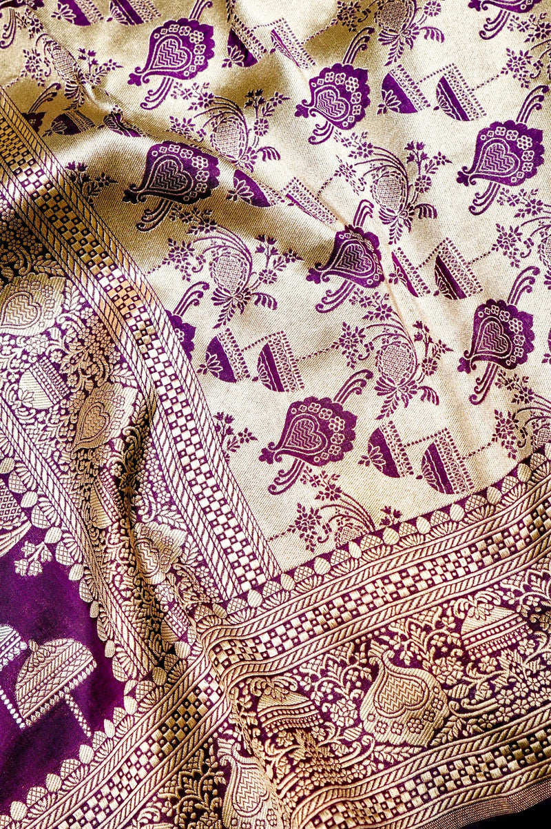 Handwoven Purple Banarasi Katan Silk Saree