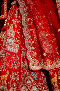 Designer Red Raw Silk Bridal Lehenga