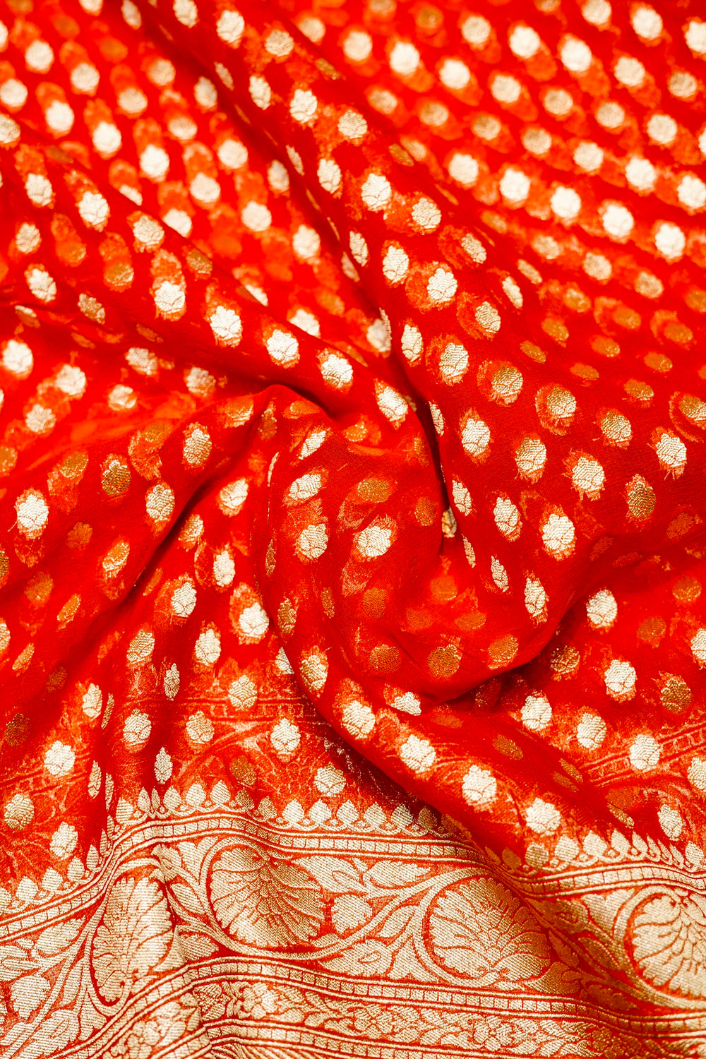 Handwoven Rust Orange Banarasi Khaddi Georgette Saree