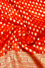 Handwoven Rust Orange Banarasi Khaddi Georgette Saree