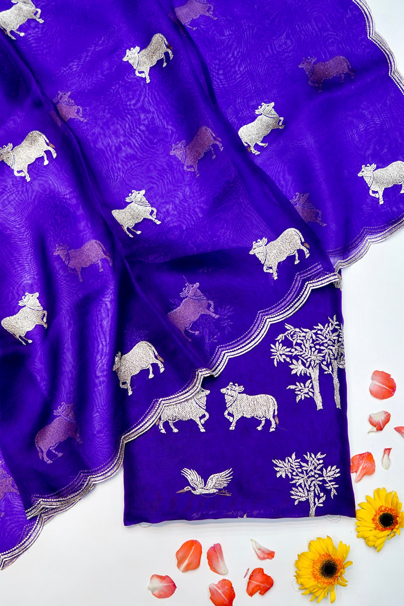 Designer Royal Blue  Organza Silk Suit