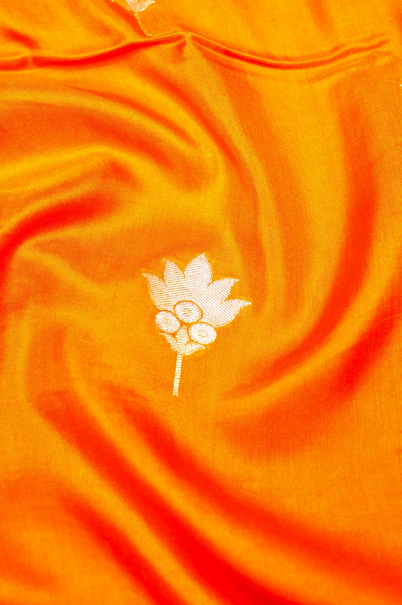 Handwoven Orange Banarasi Moonga Silk Saree