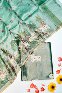 Designer Sea Green Tissue Silk  Suit