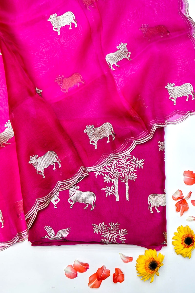 Designer  Rani Pink Organza Silk Suit