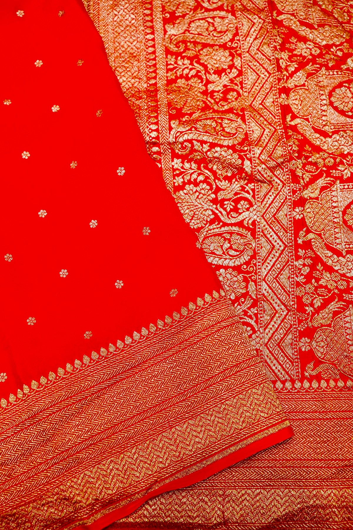 Handwoven Red Banarasi Crepe Khaddi Silk Saree