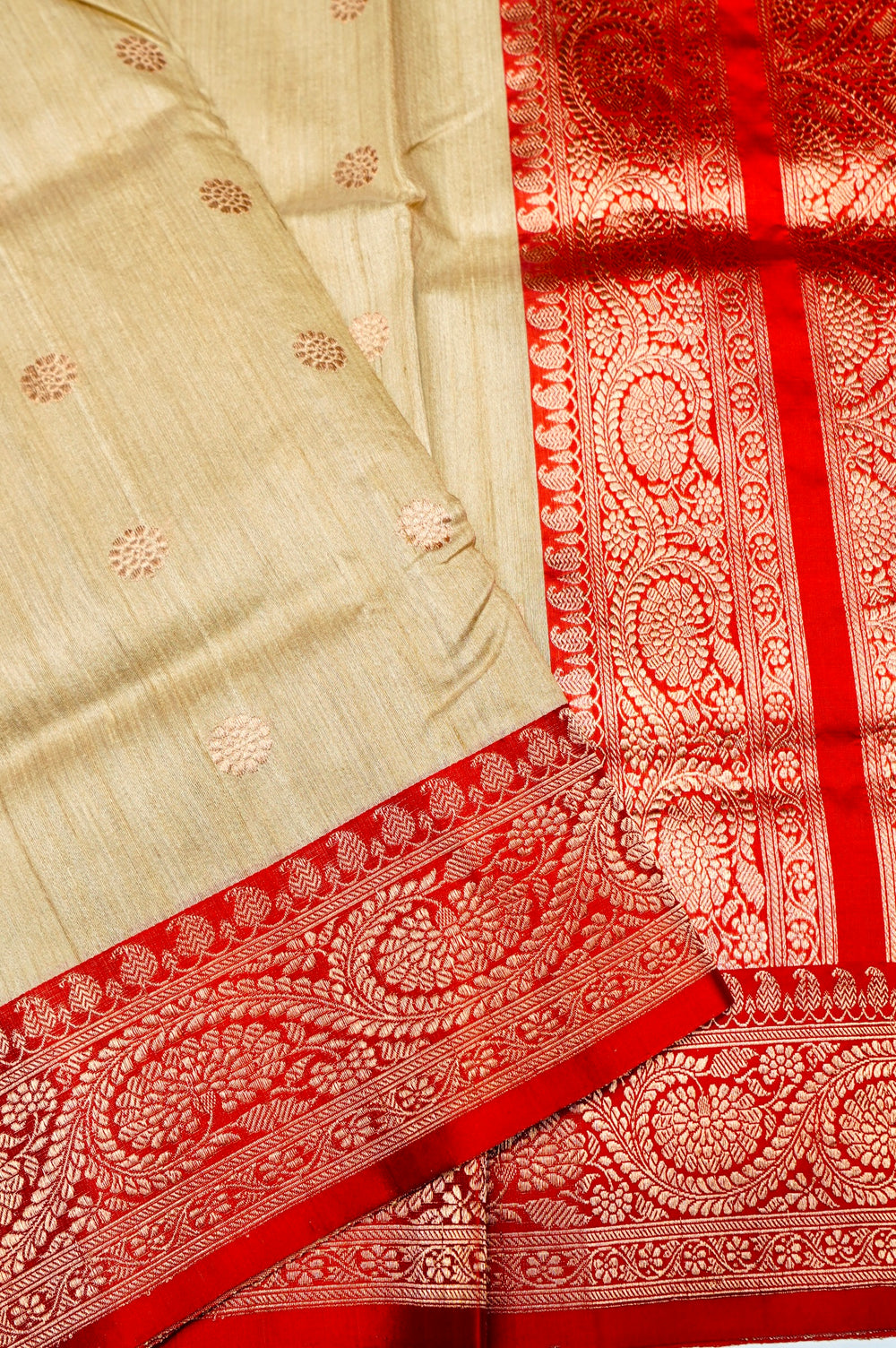 Handwoven Beige Banarasi Tussar Silk Saree