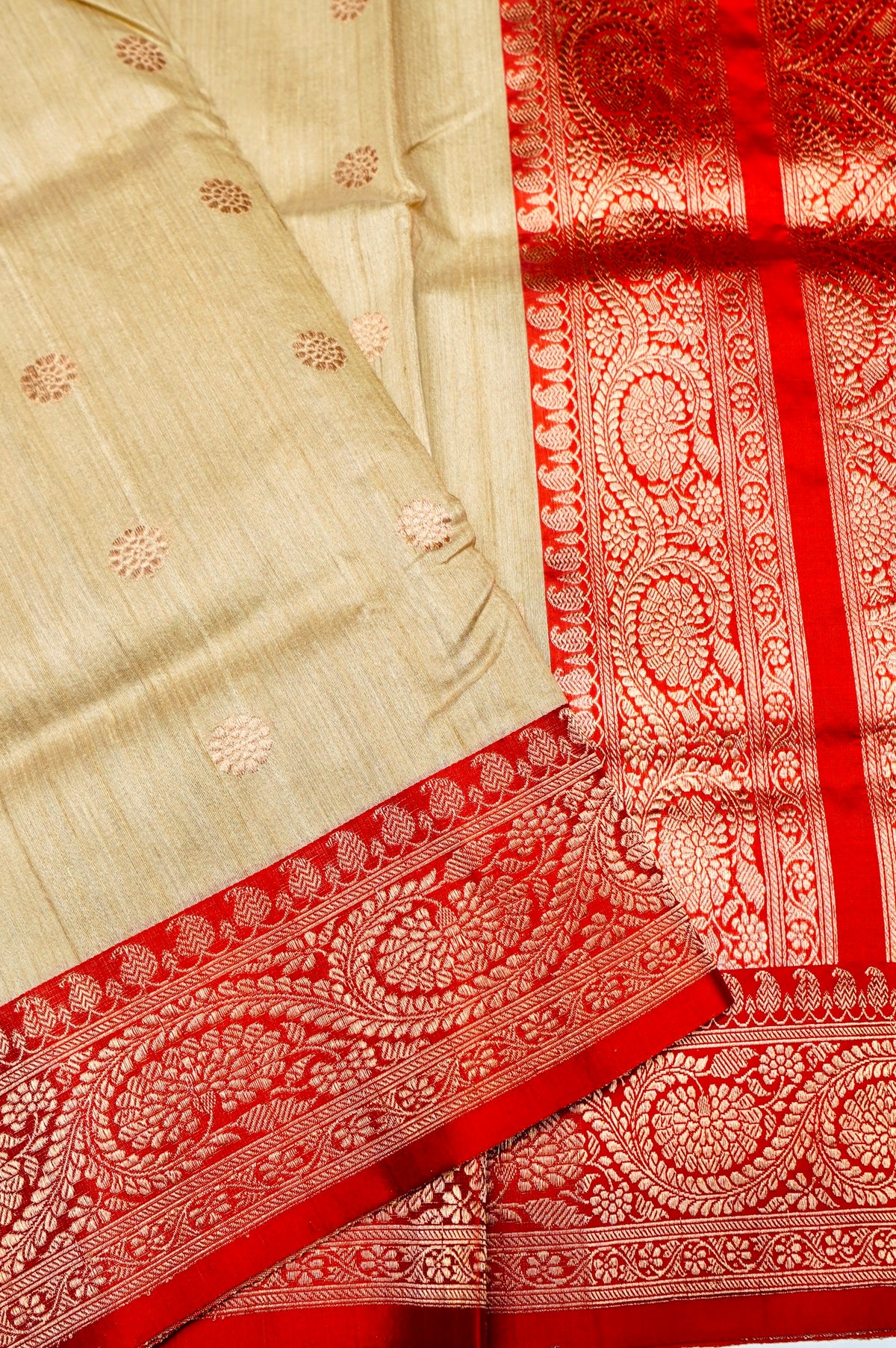 Handwoven Beige Banarasi Tussar Silk Saree