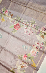Handwoven Grey Motif Banarasi Soft Silk Saree