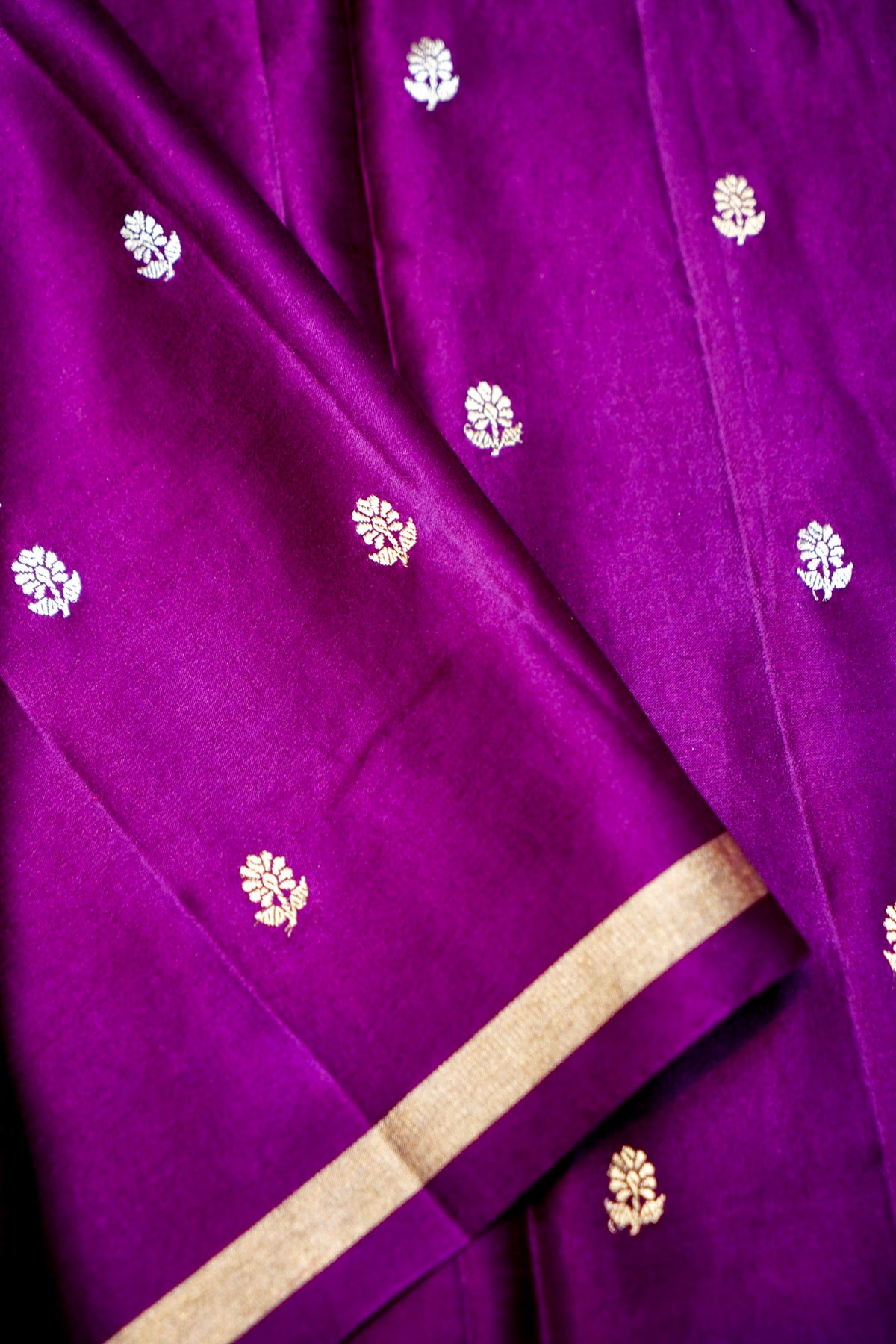 Handwoven Purple Banarasi Mashru Silk Saree