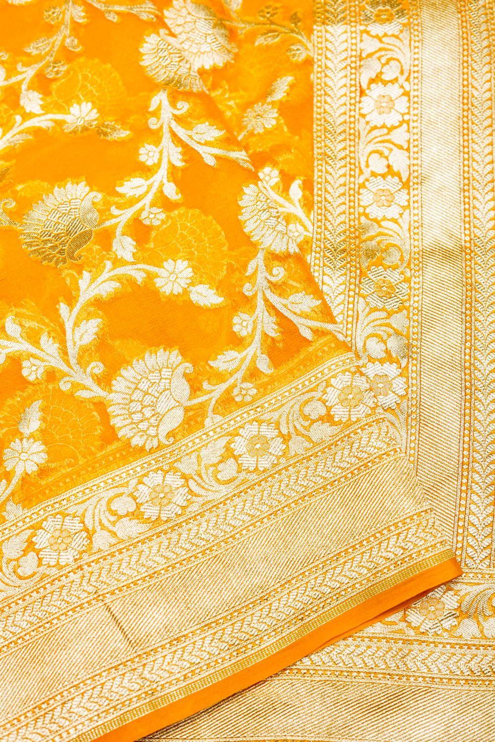 Handwoven Yellow Banarasi Khaddi Georgette Saree