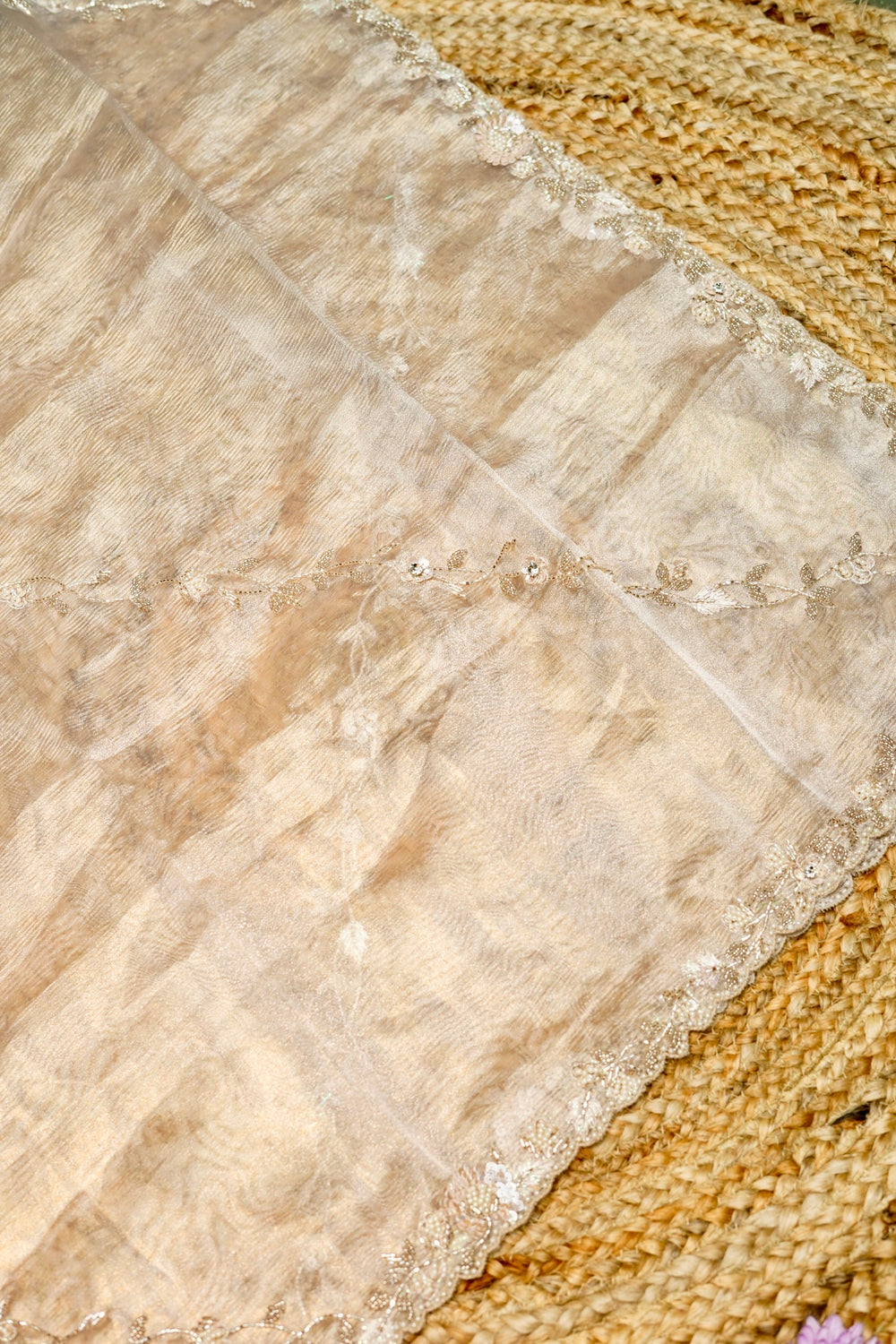 Designer Cream Glass Tissue Suit