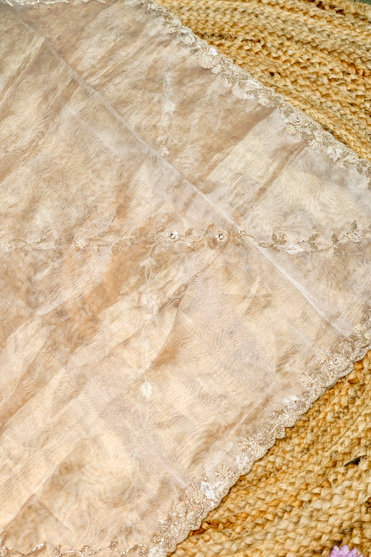 Designer Cream Glass Tissue Suit