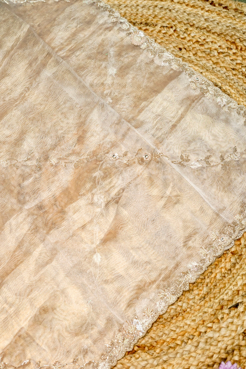 Designer Cream Glass Tissue Suit