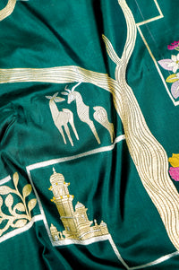 Handwoven Dark Green Meenakari Banarasi Katan Silk Saree