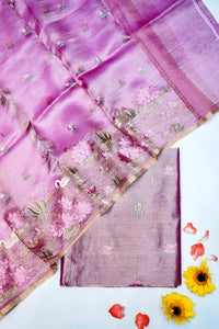 Designer Lavender Pink Tissue Silk  Suit