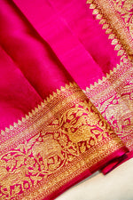 Handwoven Rani Pink Motif Banarasi Mashru Silk Saree