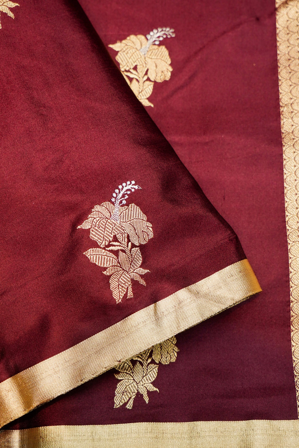 Handwoven Maroon Banarasi Mashru Katan Saree