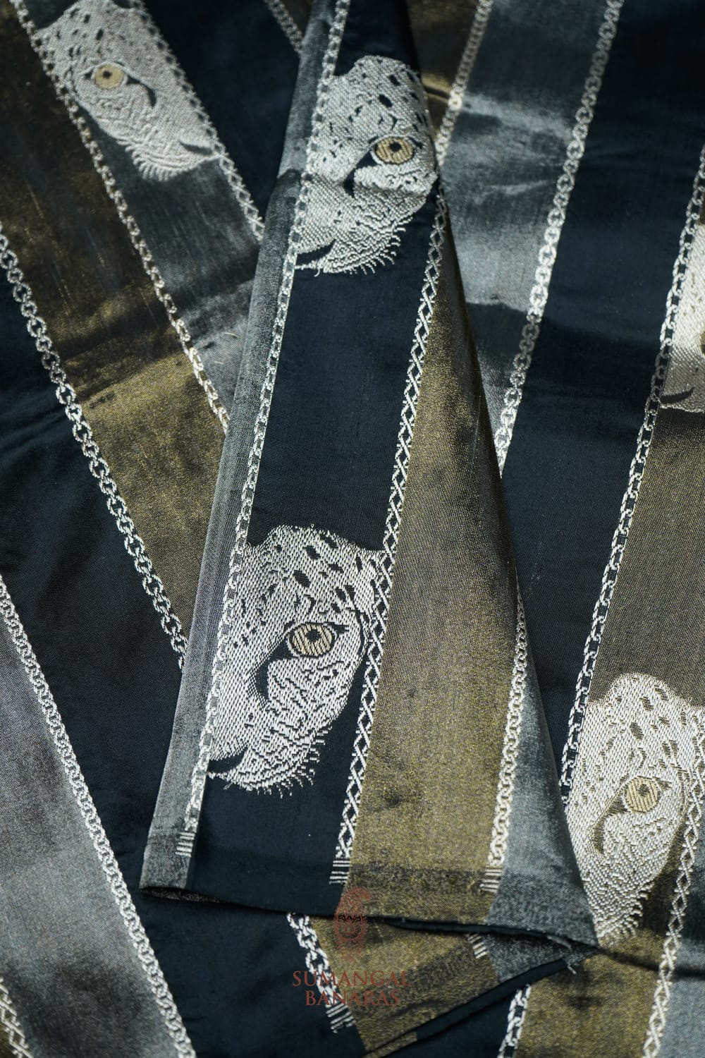 Handwoven Black Shikargah Banarasi Tissue Katan Silk Saree