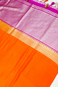 Handwoven Orange Banarasi Moonga Silk Saree