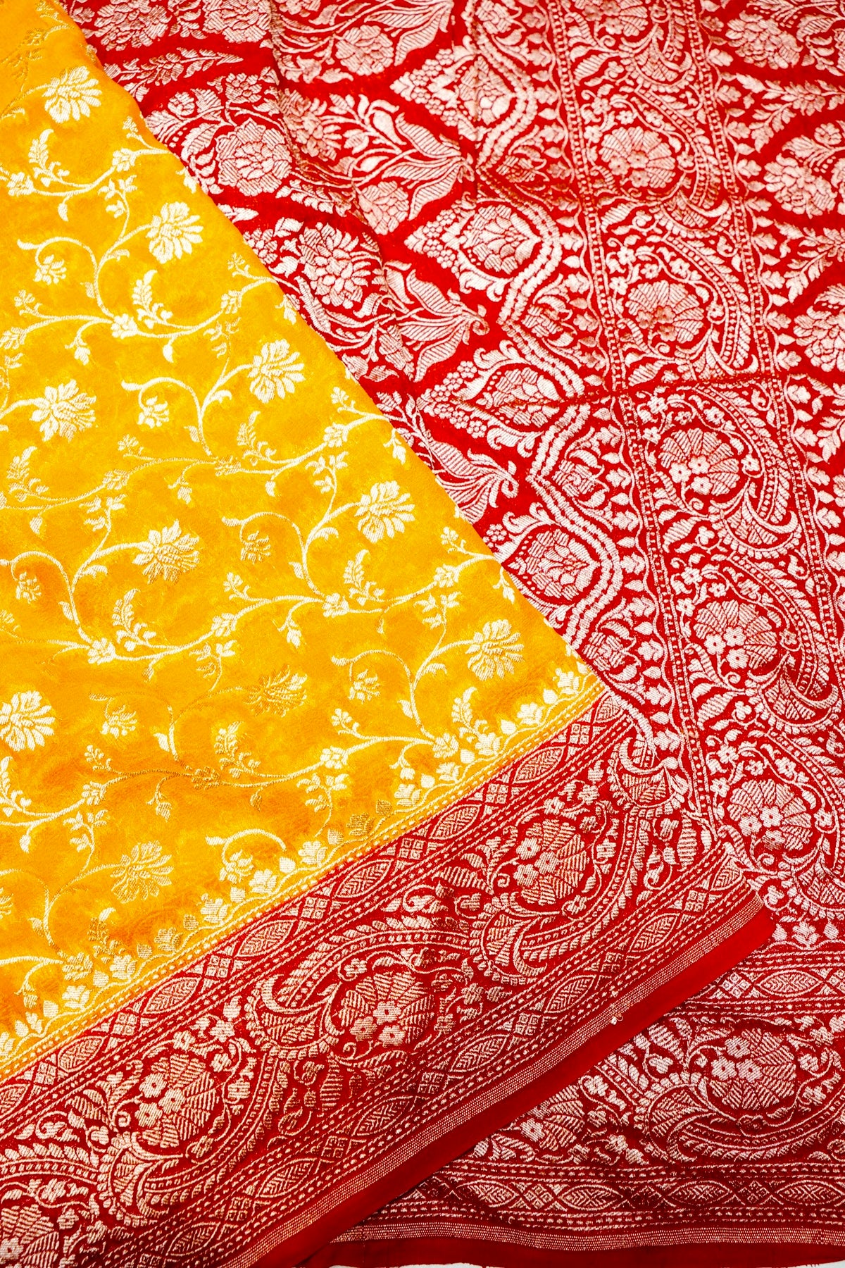 Handwoven Yellow Banarasi Khaddi Georgette Saree