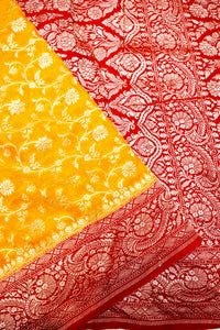 Handwoven Yellow Banarasi Khaddi Georgette Saree