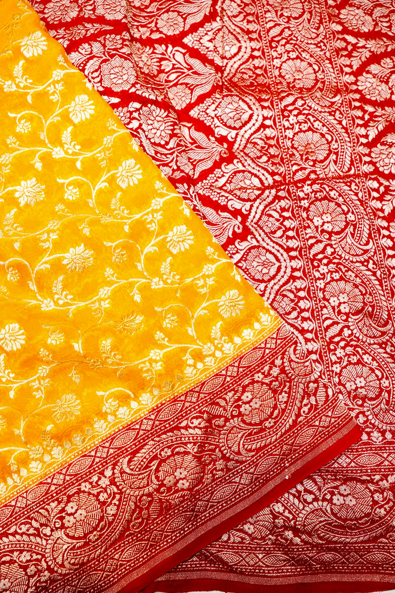 Handwoven Yellow Banarasi Khaddi Georgette Saree