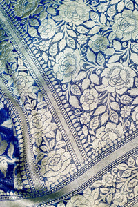 Handwoven Royal Blue Banarasi Khaddi Georgette Saree