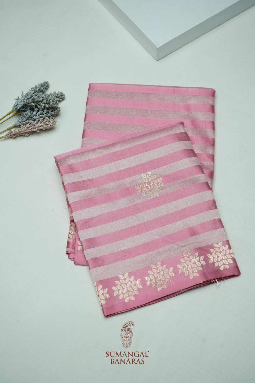 Handwoven Onion Pink Banarasi Mashru Silk Saree