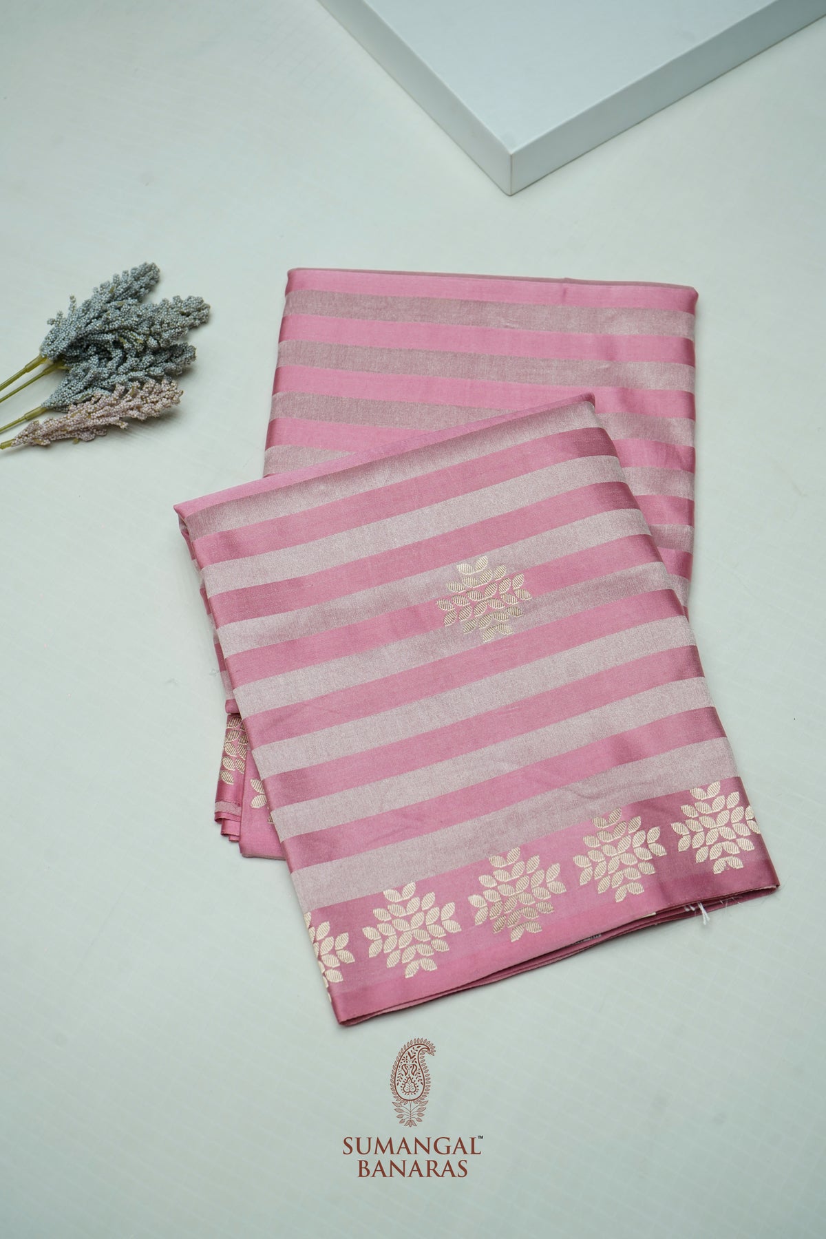 Handwoven Onion Pink Banarasi Mashru Silk Saree
