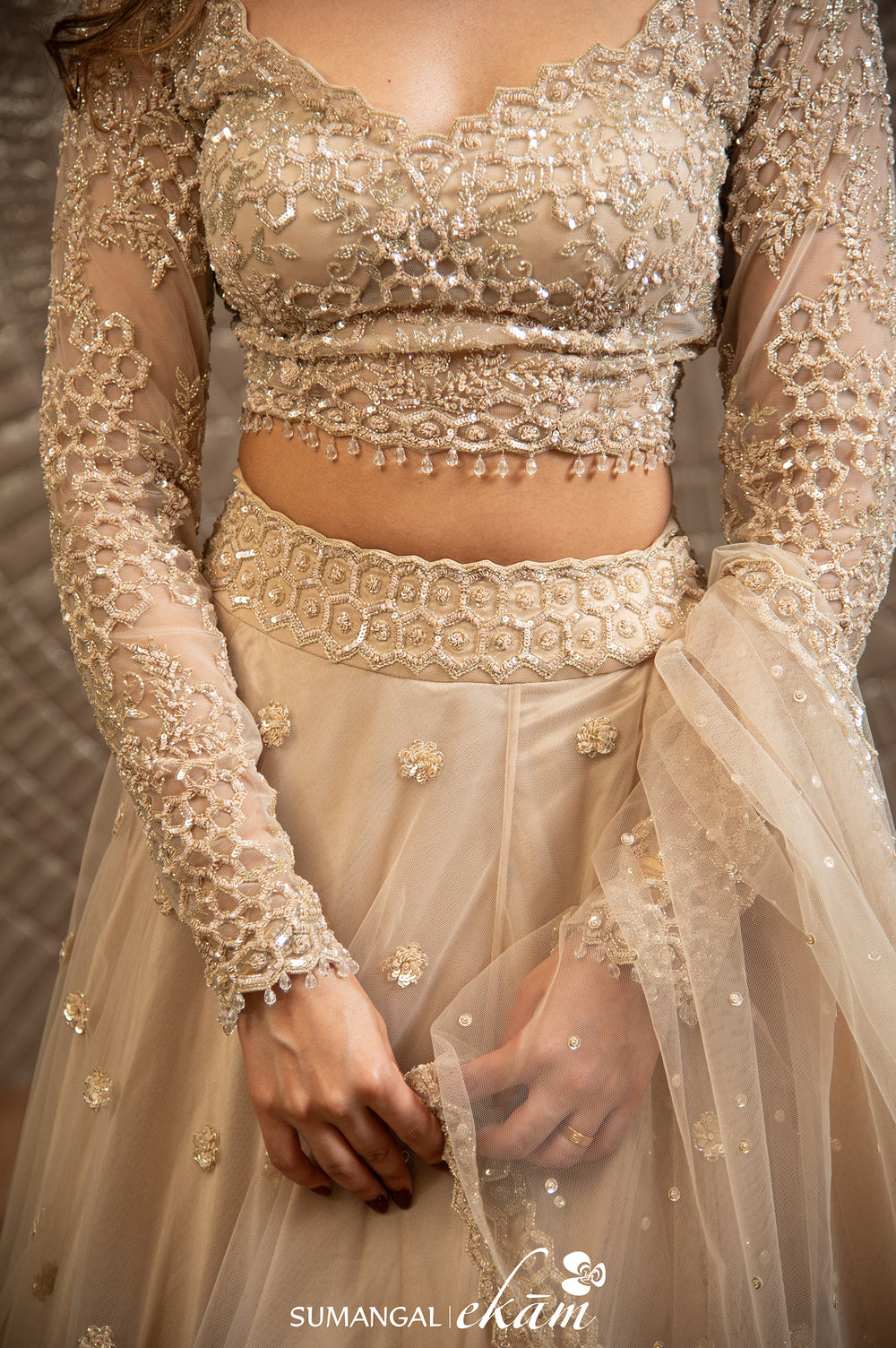 Designer Off White Net Party Wear Lehenga