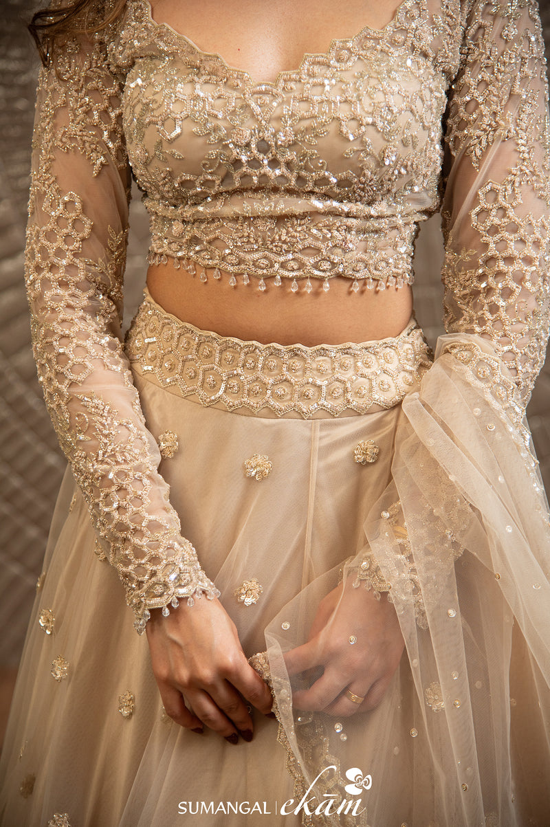 Designer Off White Net Party Wear Lehenga