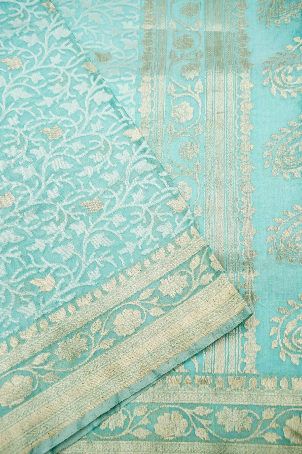 Handwoven Powder Blue Banarasi Katan Soft Silk Saree