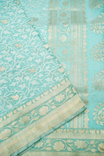 Handwoven Powder Blue Banarasi Katan Soft Silk Saree