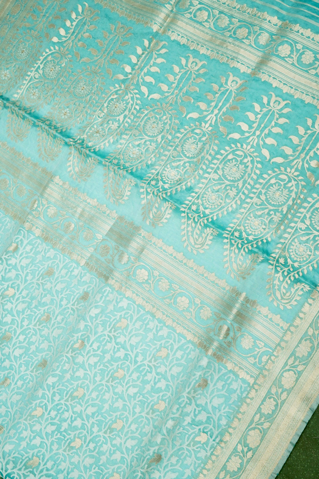 Handwoven Powder Blue Banarasi Katan Soft Silk Saree
