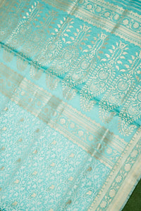 Handwoven Powder Blue Banarasi Katan Soft Silk Saree