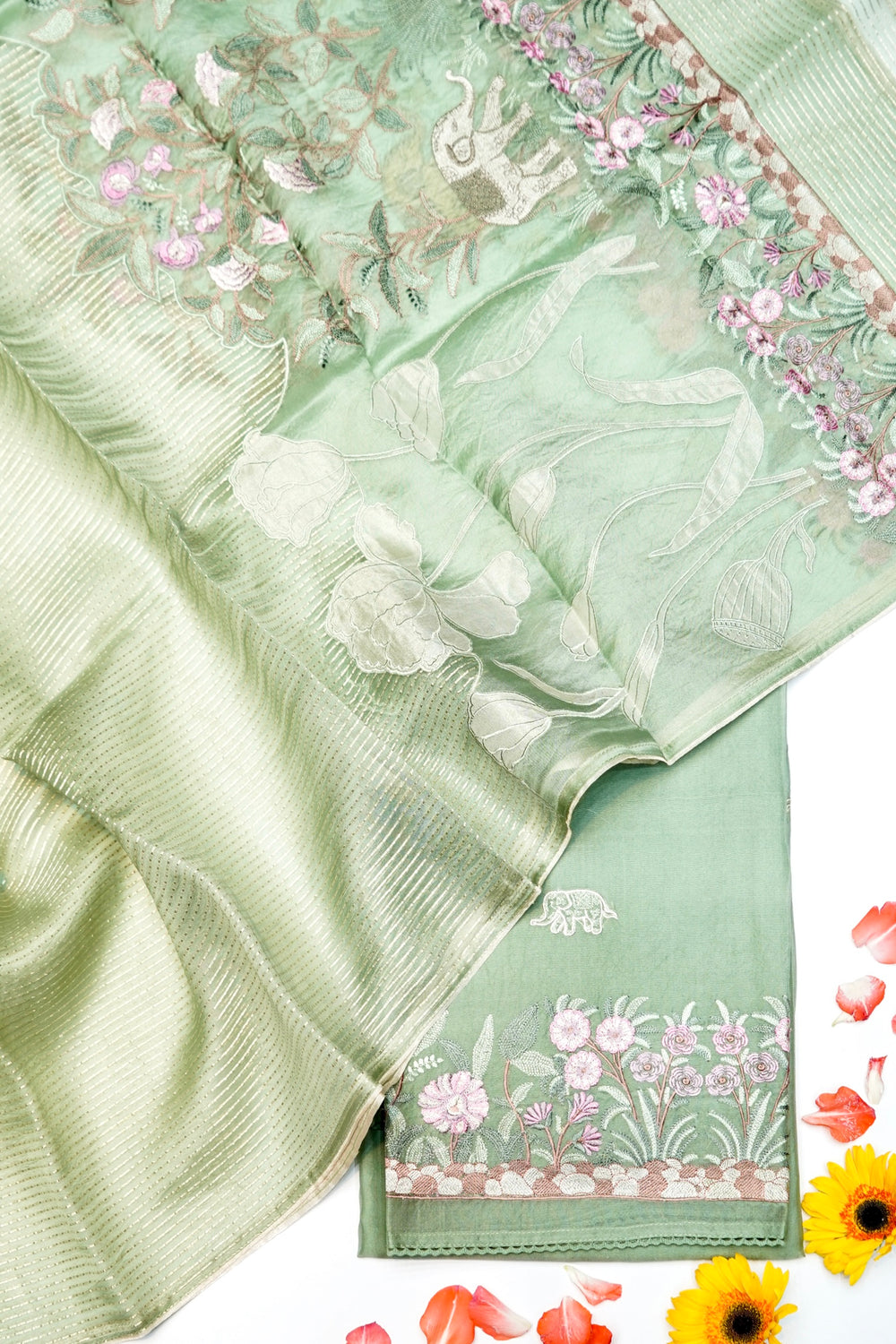 Designer Sea Green Organza Silk Suit