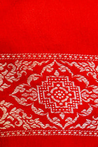 Handwoven Rust Orange Banarasi Mashru Silk Saree