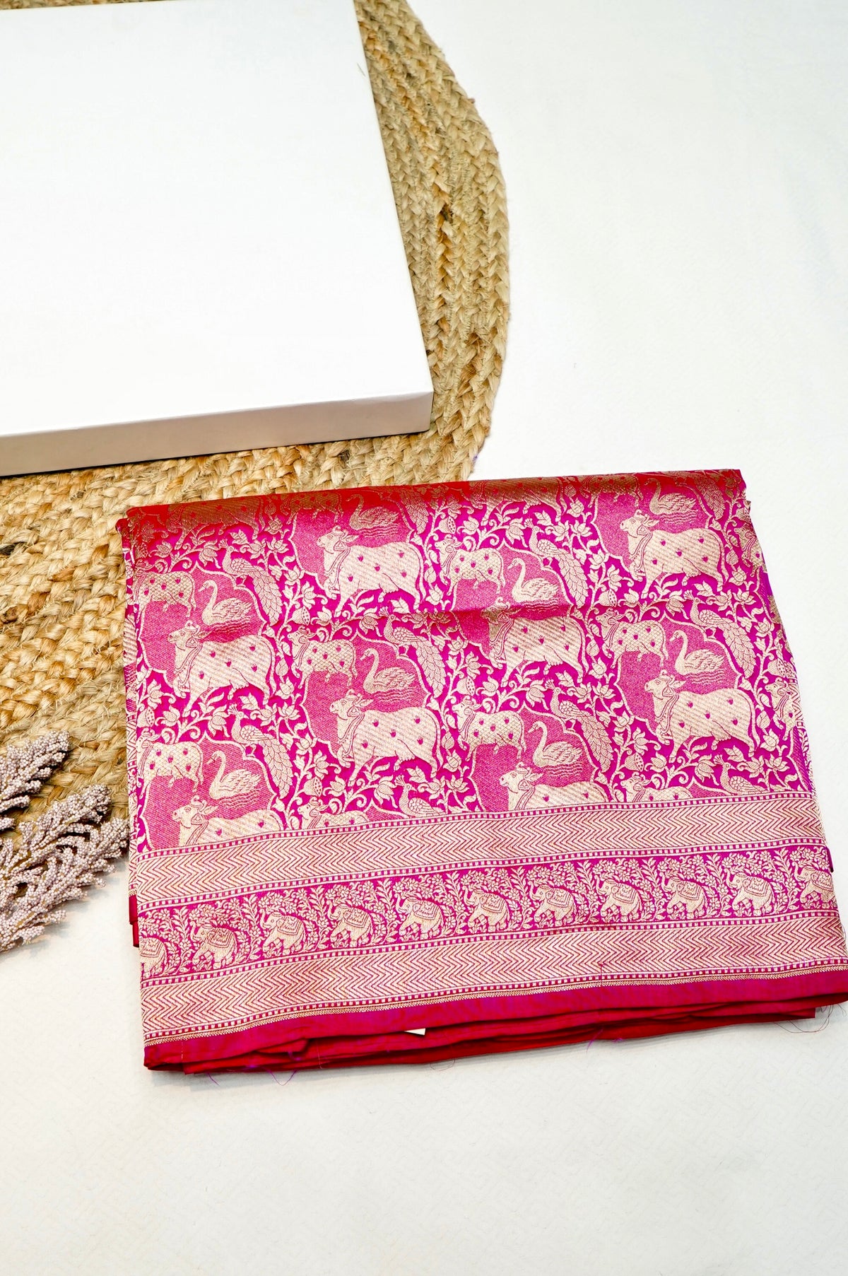 Handwoven Pink Banarasi Katan Silk Saree