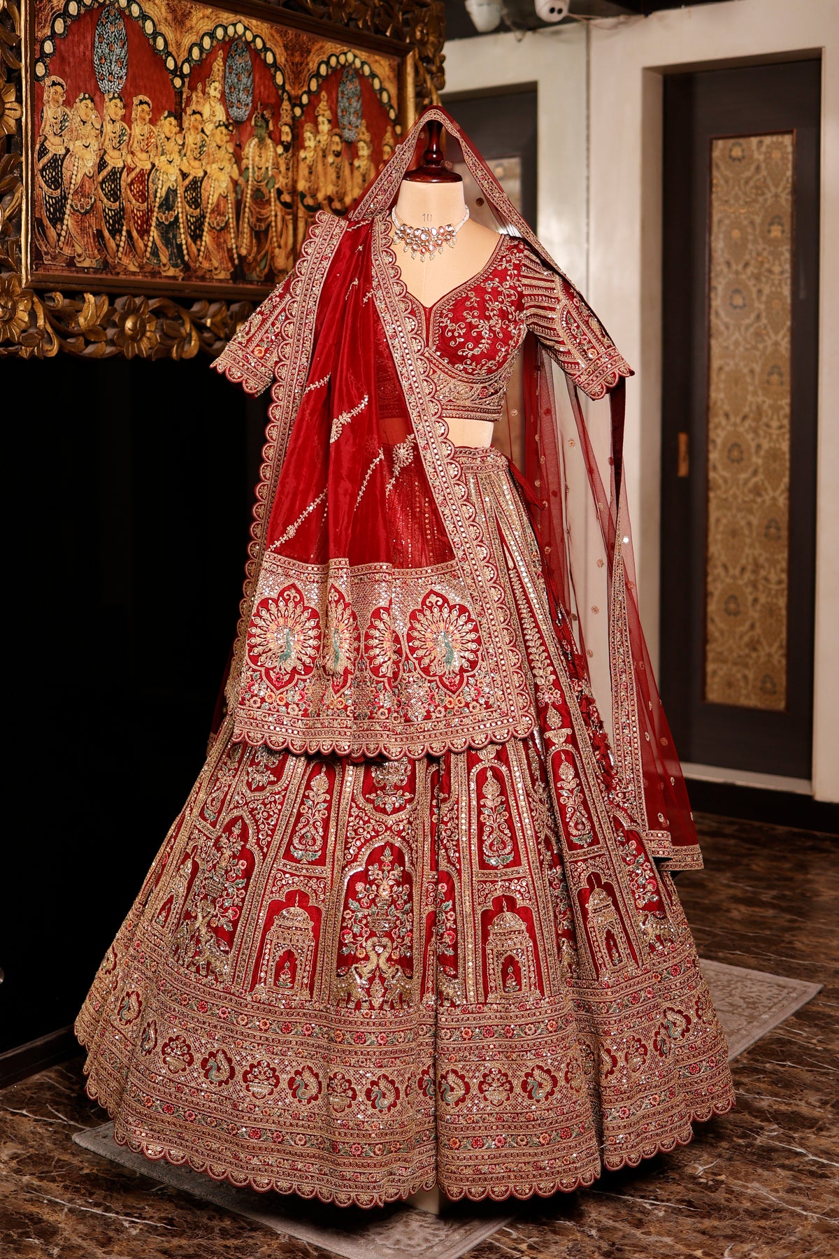 Designer Red Raw Silk Bridal Lehenga