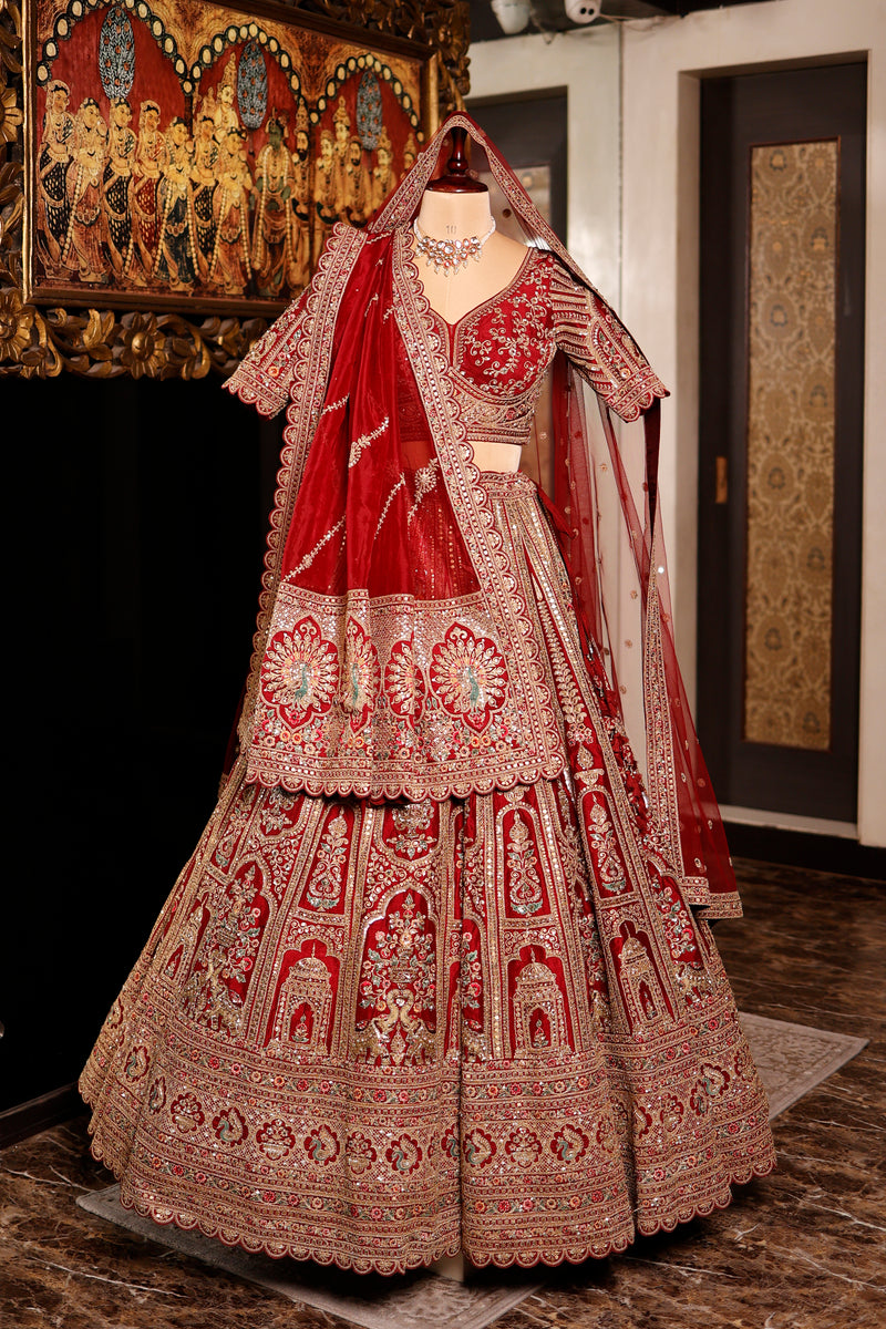 Designer Red Raw Silk Bridal Lehenga