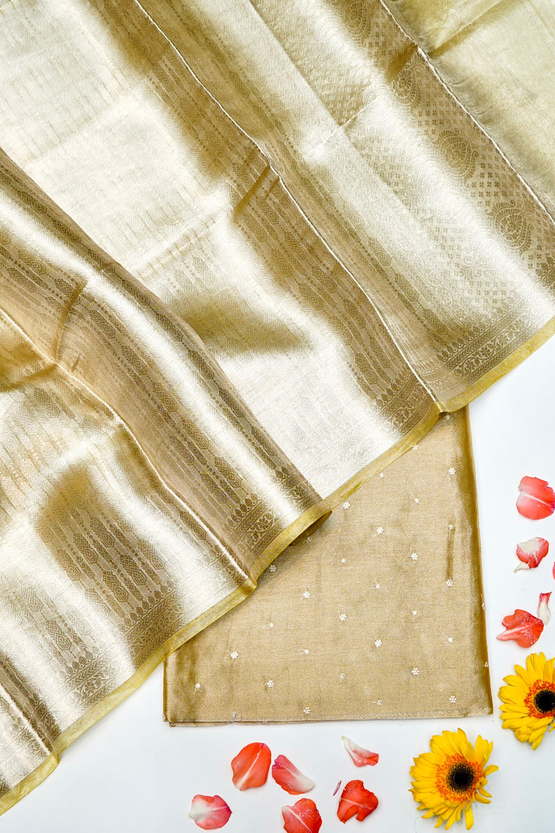 Designer Golden yellow Tissue Organza Suit