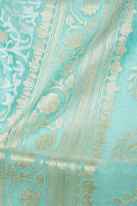 Handwoven Powder Blue Banarasi Katan Soft Silk Saree