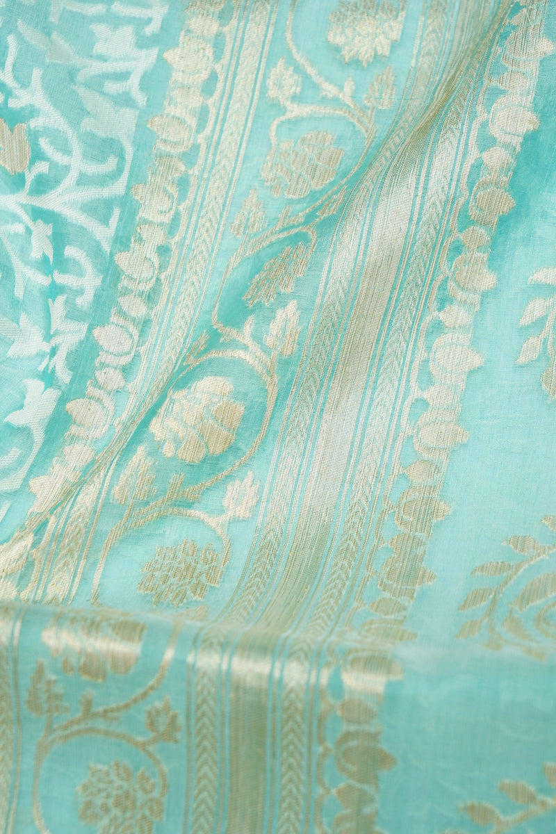 Handwoven Powder Blue Banarasi Katan Soft Silk Saree