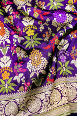 Handwoven Purple Meenakari Kadhwa Banarasi Katan Silk Saree