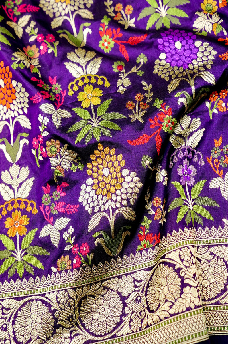 Handwoven Purple Meenakari Kadhwa Banarasi Katan Silk Saree