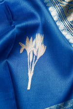 Handwoven Peacock Blue Banarasi Organza Saree