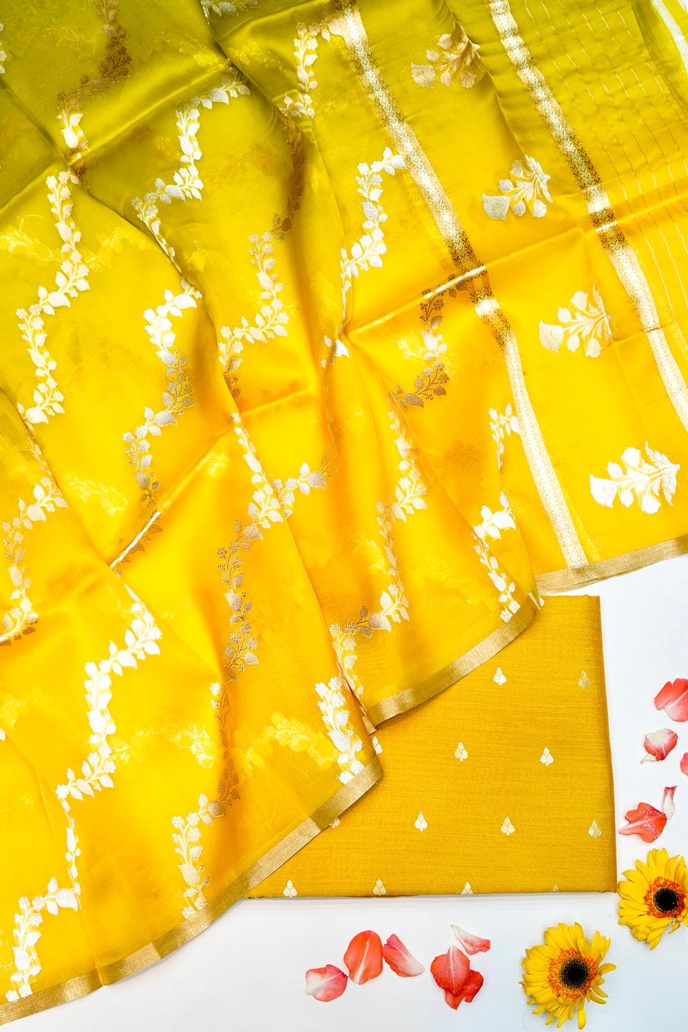 Designer Mustard Yellow Moonga Silk Suit
