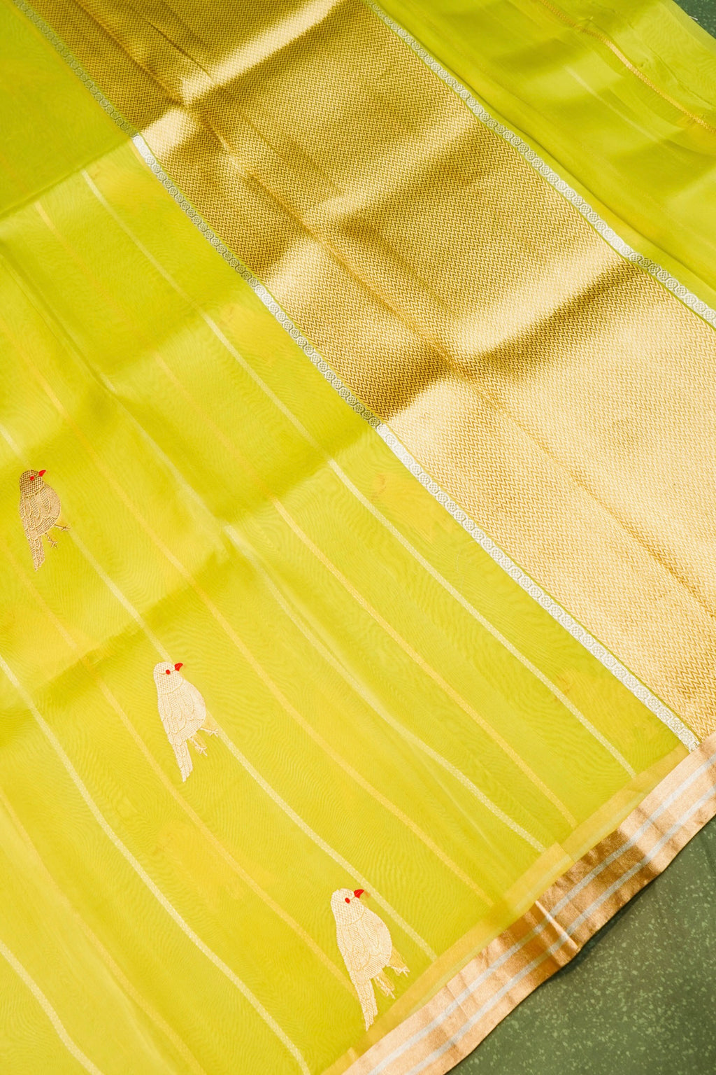 Handwoven Lemon Yellow Banarasi Kora Silk Saree