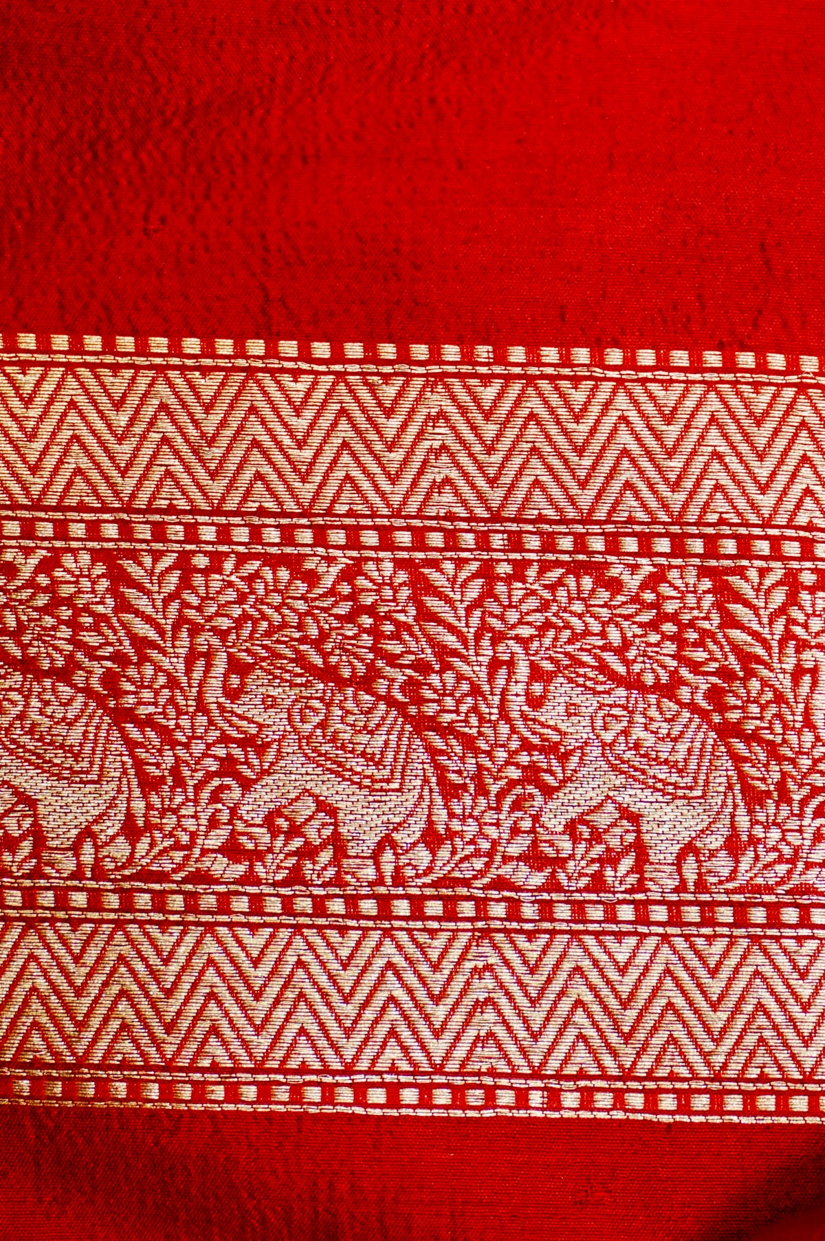Handwoven Red Shikargah Banarasi Katan Silk Saree