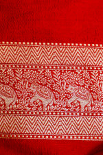 Handwoven Red Shikargah Banarasi Katan Silk Saree